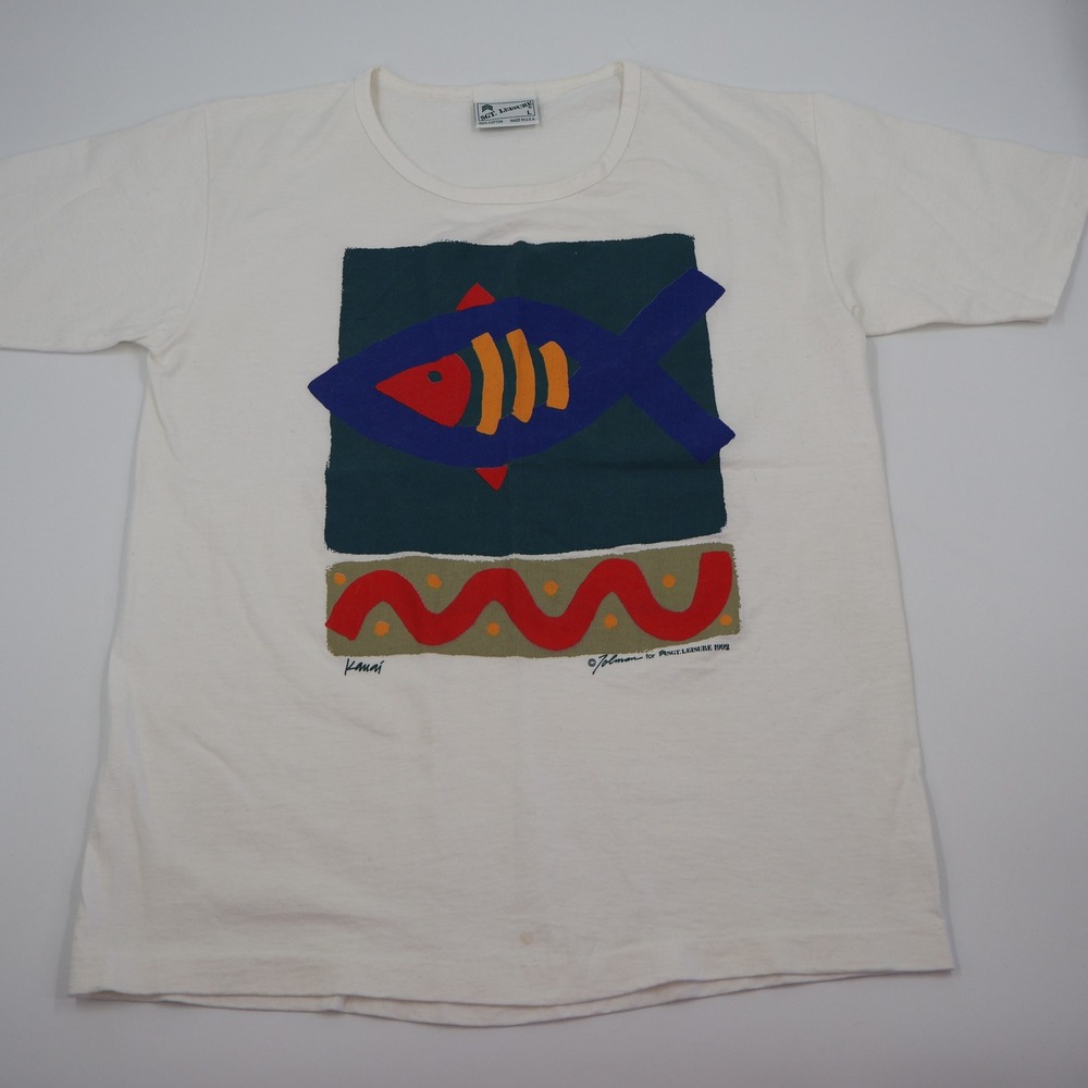 Sgt Leisure Fish Graphic T Shirt Mens L White Vintage‎ 1992 Kauai Single Stitch